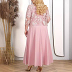 👑 Haute Couture luxury|Lace embroidered jacket × satin solid evening dress set