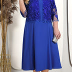 👑 Haute Couture luxury|Lace embroidered jacket × satin solid evening dress set