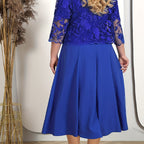 👑 Haute Couture luxury|Lace embroidered jacket × satin solid evening dress set