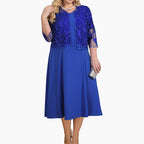 👑 Haute Couture luxury|Lace embroidered jacket × satin solid evening dress set