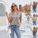 🌸2025 Summer Top! V-neck floral ruffle short-sleeved T-shirt 🌸