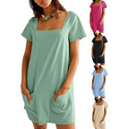 🌞 Summer Only! Square neck short-sleeved pocket dress ✨