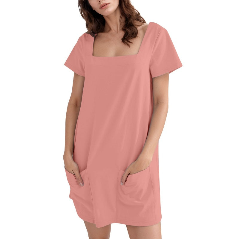 🌞 Summer Only! Square neck short-sleeved pocket dress ✨