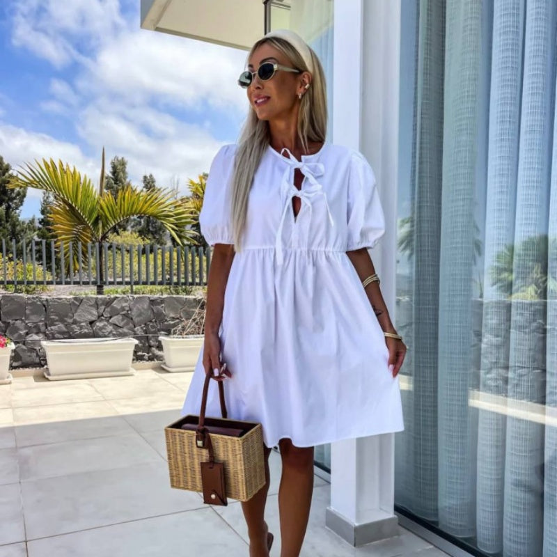 🌴 Summer limited ice silk puff sleeve dress|Sweat dissipates, always keep it light