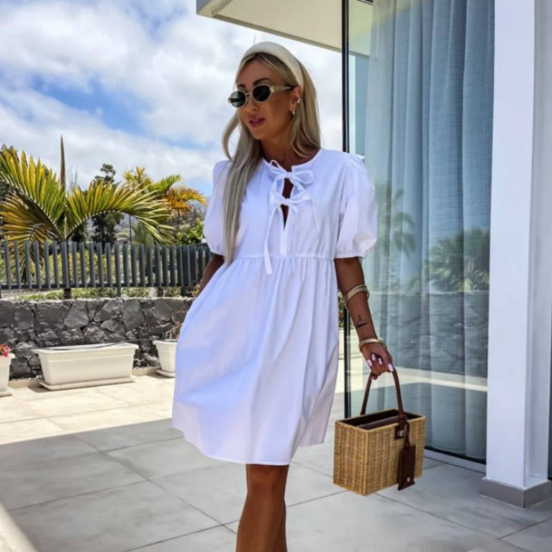 🌴 Summer limited ice silk puff sleeve dress|Sweat dissipates, always keep it light