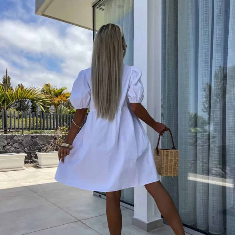 🌴 Summer limited ice silk puff sleeve dress|Sweat dissipates, always keep it light