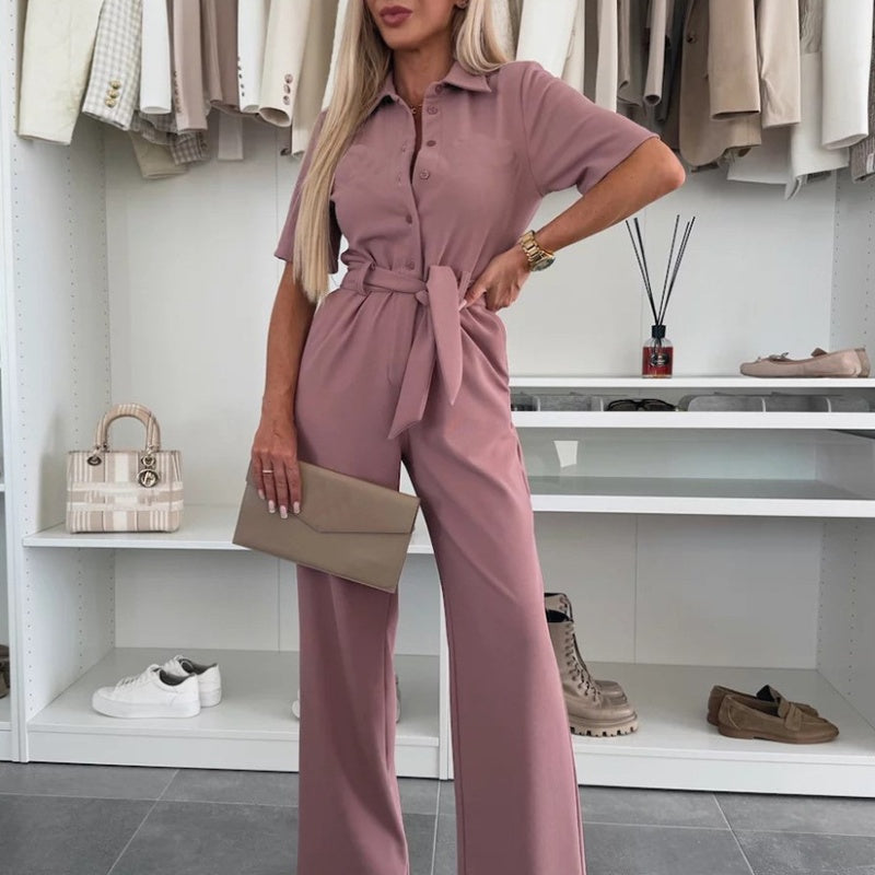 Summer outfit! 🌸 Women's belted button jumpsuit, 71% OFF for a laid-back chic look.