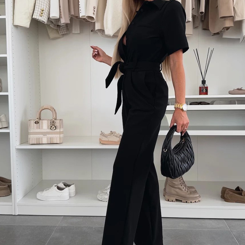 Summer outfit! 🌸 Women's belted button jumpsuit, 71% OFF for a laid-back chic look.