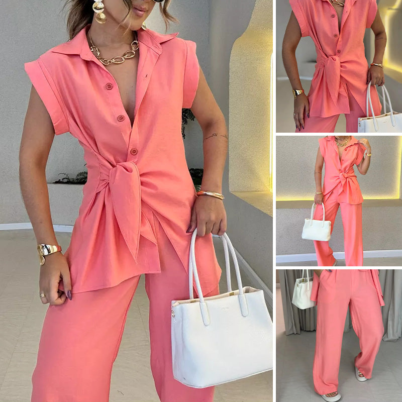 ✨ Waisted top × casual wide-leg trouser set unlocks a balanced aesthetic 👚👖 of sophistication and relaxation