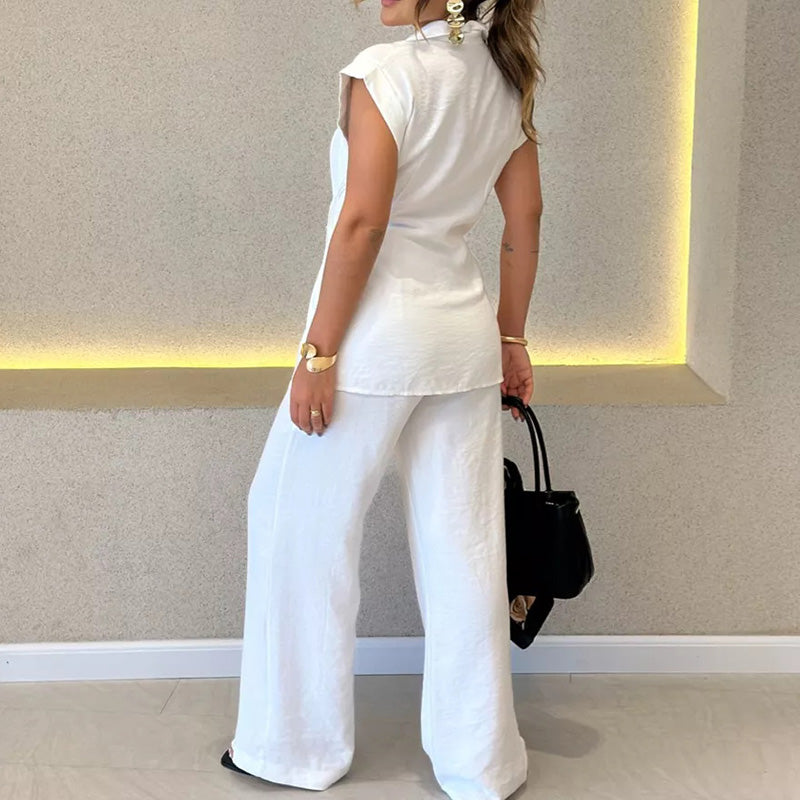 ✨ Waisted top × casual wide-leg trouser set unlocks a balanced aesthetic 👚👖 of sophistication and relaxation