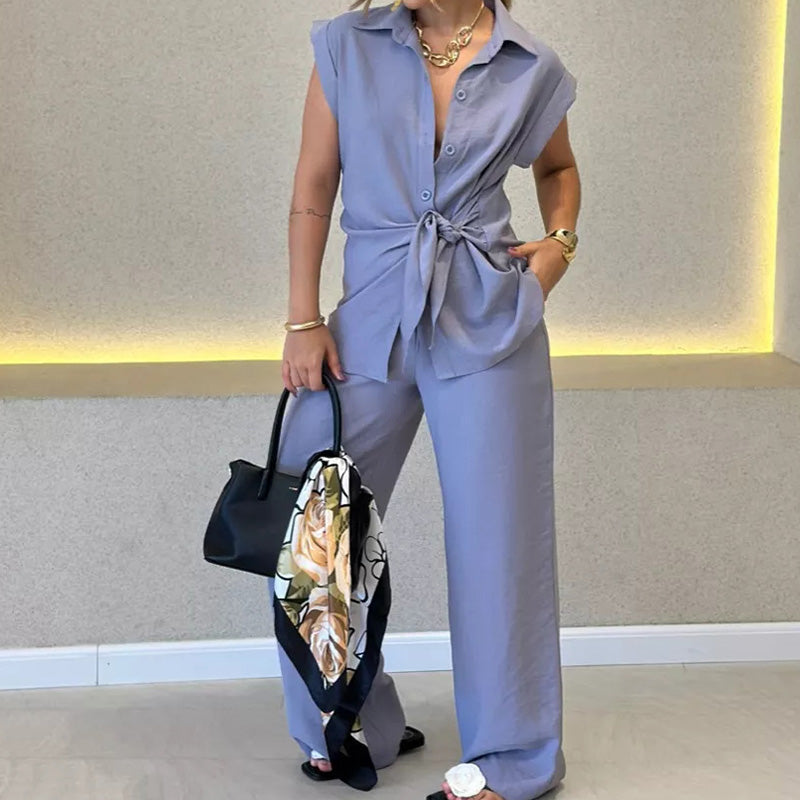 ✨ Waisted top × casual wide-leg trouser set unlocks a balanced aesthetic 👚👖 of sophistication and relaxation