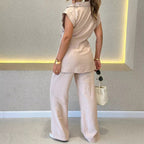 ✨ Waisted top × casual wide-leg trouser set unlocks a balanced aesthetic 👚👖 of sophistication and relaxation