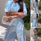 🌴 Vacation haute couture! A printed shirt with wide-leg trousers for an elegant look ✨