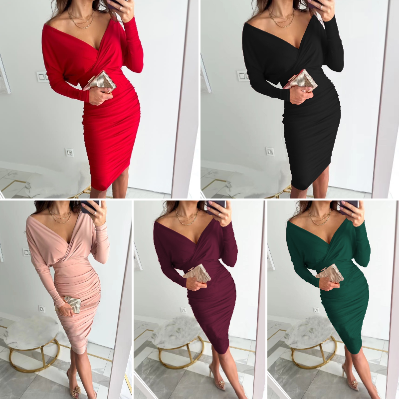 💥Sizzling Hot! Women's Ruched V-Neck Bodycon Dress — Sculpt Your Curve🔥