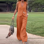 Limited Time Offer 65%💕 Two-piece set 👖✨ of wide-leg trousers in a solid breasted vest