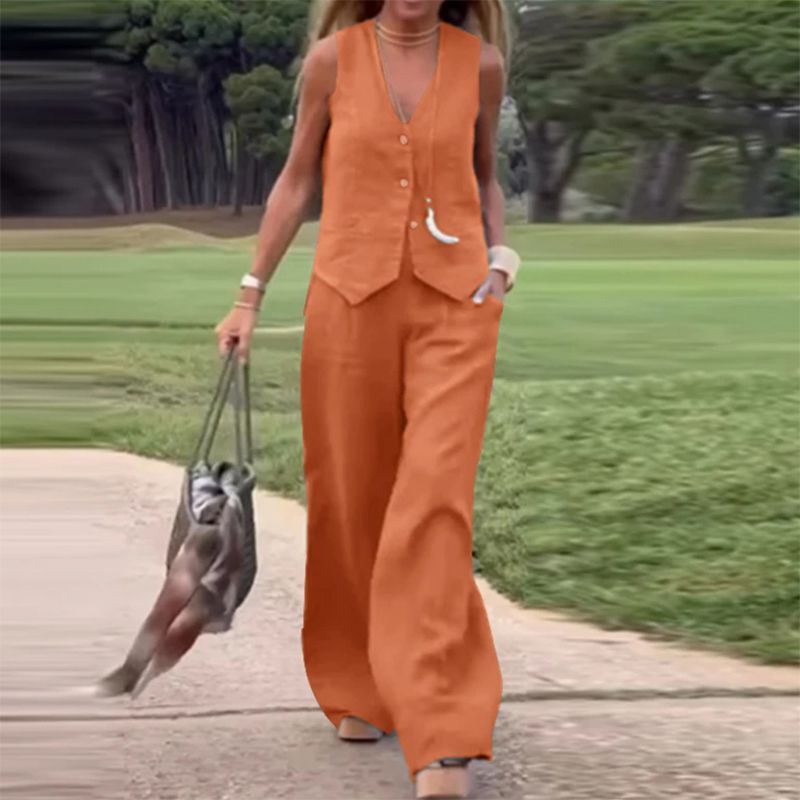 Limited Time Offer 65%💕 Two-piece set 👖✨ of wide-leg trousers in a solid breasted vest