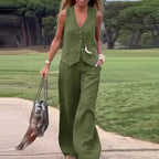 Limited Time Offer 65%💕 Two-piece set 👖✨ of wide-leg trousers in a solid breasted vest