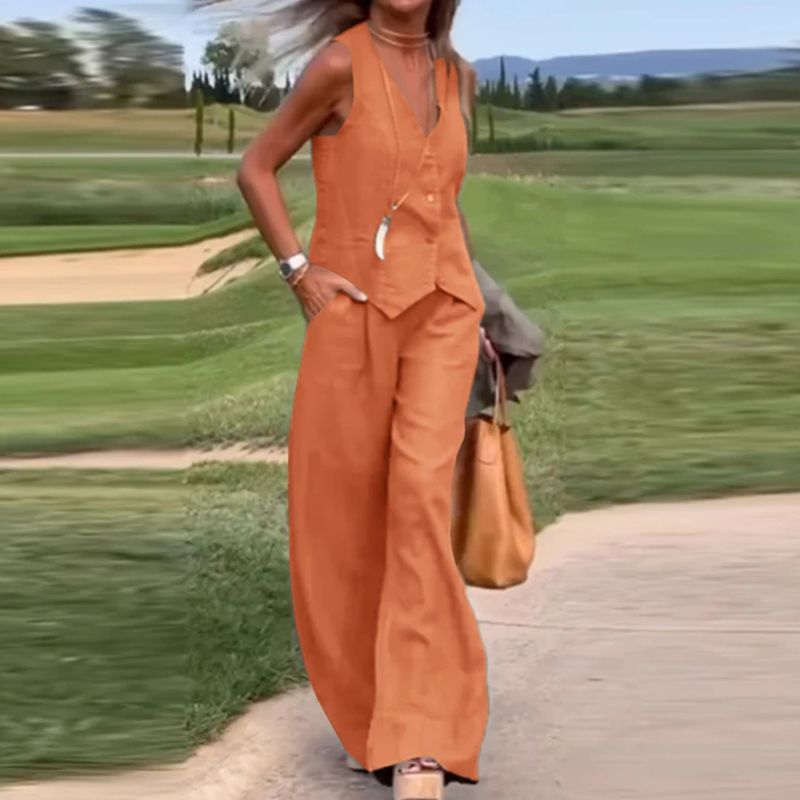 Limited Time Offer 65%💕 Two-piece set 👖✨ of wide-leg trousers in a solid breasted vest