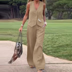Limited Time Offer 65%💕 Two-piece set 👖✨ of wide-leg trousers in a solid breasted vest