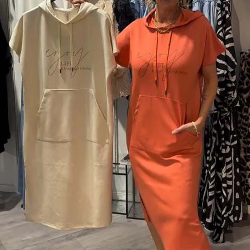 🎯 Factory direct supply ✨ for ladies solid color hooded short sleeve long skirt |