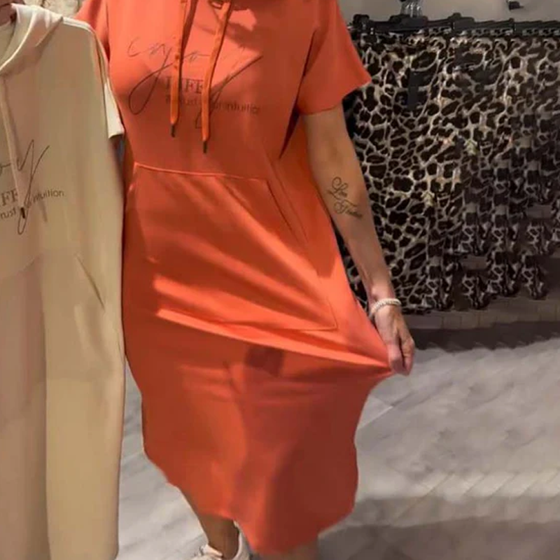 🎯 Factory direct supply ✨ for ladies solid color hooded short sleeve long skirt |