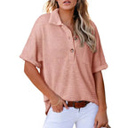 🎀Brand - New! Women's Lapel Loose Short Sleeve Top - A Fashion Must - Have 🌈