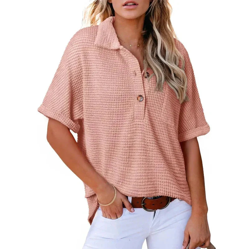 🎀Brand - New! Women's Lapel Loose Short Sleeve Top - A Fashion Must - Have 🌈