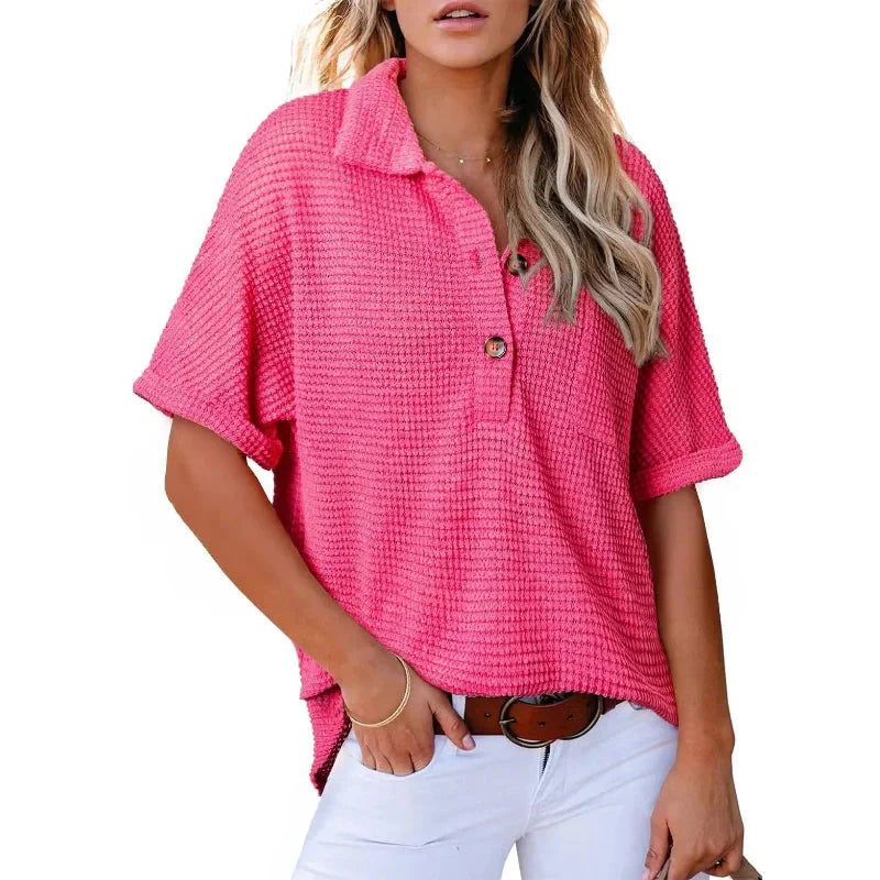 🎀Brand - New! Women's Lapel Loose Short Sleeve Top - A Fashion Must - Have 🌈