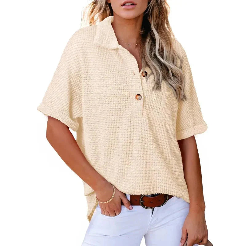 🎀Brand - New! Women's Lapel Loose Short Sleeve Top - A Fashion Must - Have 🌈