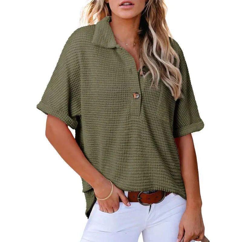🎀Brand - New! Women's Lapel Loose Short Sleeve Top - A Fashion Must - Have 🌈