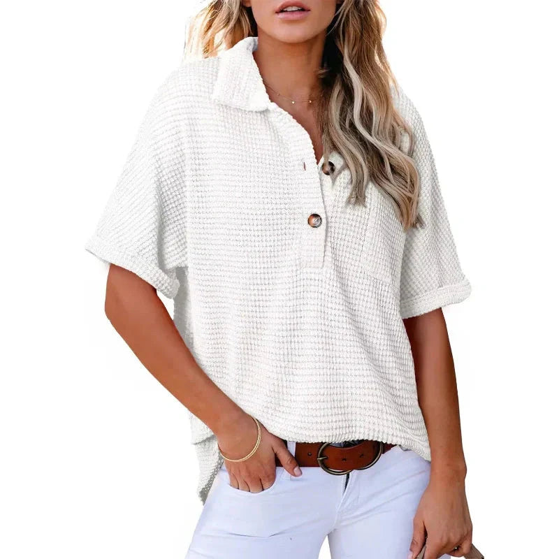 🎀Brand - New! Women's Lapel Loose Short Sleeve Top - A Fashion Must - Have 🌈