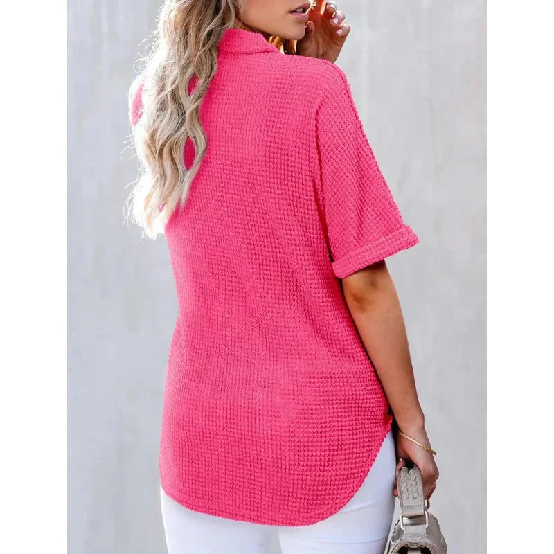 🎀Brand - New! Women's Lapel Loose Short Sleeve Top - A Fashion Must - Have 🌈