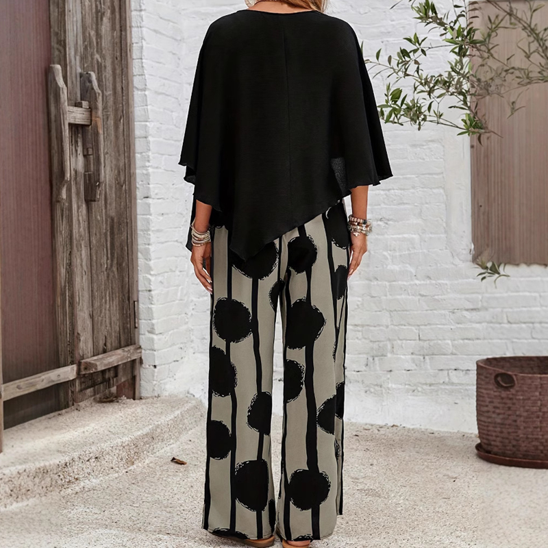 ⏰ 67% off for a limited time! 🌸 Five-quarter-sleeve top & printed trousers set