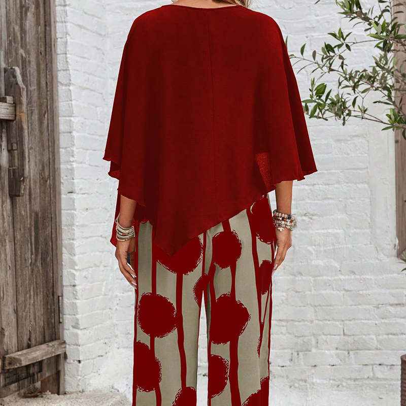 ⏰ 67% off for a limited time! 🌸 Five-quarter-sleeve top & printed trousers set