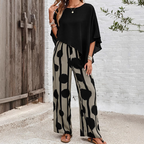 ⏰ 67% off for a limited time! 🌸 Five-quarter-sleeve top & printed trousers set