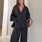 👗Women’s V - Neck Top & Wide - Leg Set | Elegant Chic with Flowy Silhouette
