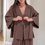 👗Women’s V - Neck Top & Wide - Leg Set | Elegant Chic with Flowy Silhouette