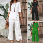 ✨Women's Irregular Hem Top & Wide Leg Pants Two - Piece Set👌