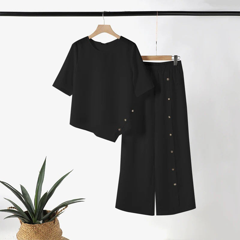 ✨Women's Irregular Hem Top & Wide Leg Pants Two - Piece Set👌