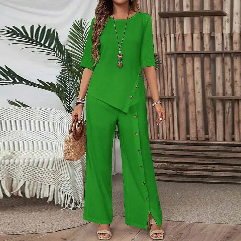 ✨Women's Irregular Hem Top & Wide Leg Pants Two - Piece Set👌