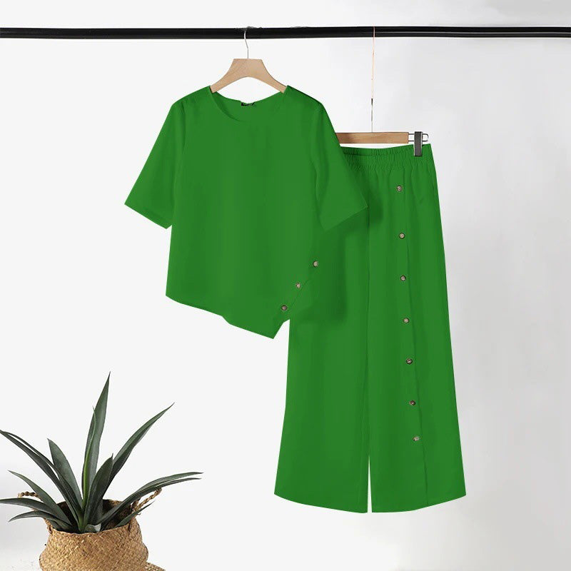 ✨Women's Irregular Hem Top & Wide Leg Pants Two - Piece Set👌