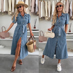 🔥👖 Retro Women's Denim Button-Down Shirt Dress
