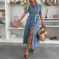 🔥👖 Retro Women's Denim Button-Down Shirt Dress