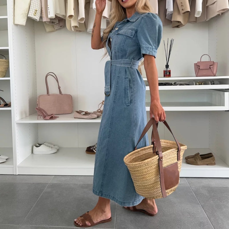 🔥👖 Retro Women's Denim Button-Down Shirt Dress