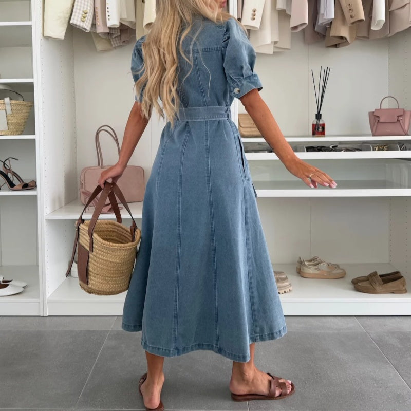 🔥👖 Retro Women's Denim Button-Down Shirt Dress