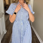 🌞Summer Sale👗Cool Breathable Blue & White Striped Ruffled Tie Dress