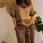 Stitched short-sleeved + wide-leg pants set 👖|Street art sense 🎨 of color block collision