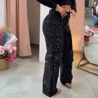 💎Women's Rhinestone Wide - Leg Pants with Pockets | Sparkle & Style