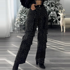 💎Women's Rhinestone Wide - Leg Pants with Pockets | Sparkle & Style