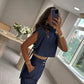 “🔥 Trendy Fit! Women's High - Neck Crop Top + High - Waist 3/4 Pants Set – Chic & Comfy”